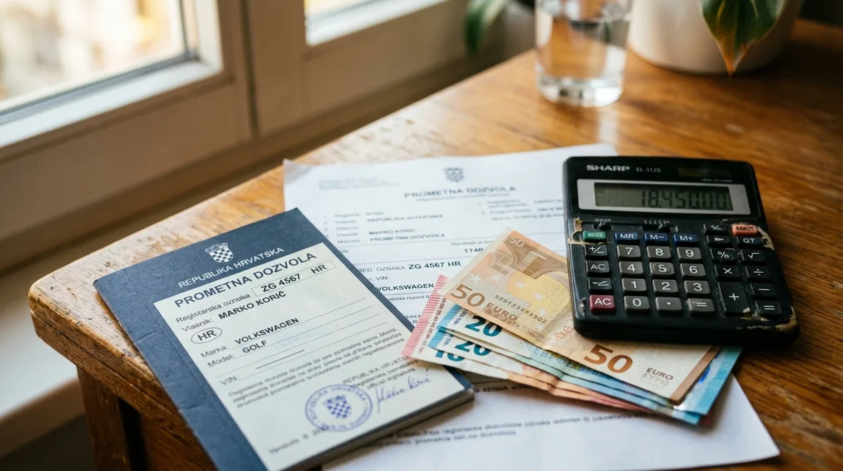 Dokumenti za registraciju automobila i kalkulator na stolu
